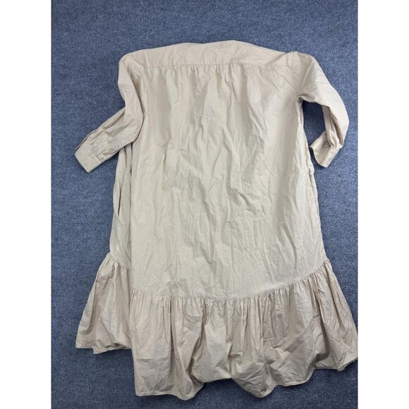 ZARA Dress Womens XS Beige Ruffle Hem Long Sleeve High Neck Cotton Pockets Midi - Picture 8 of 8